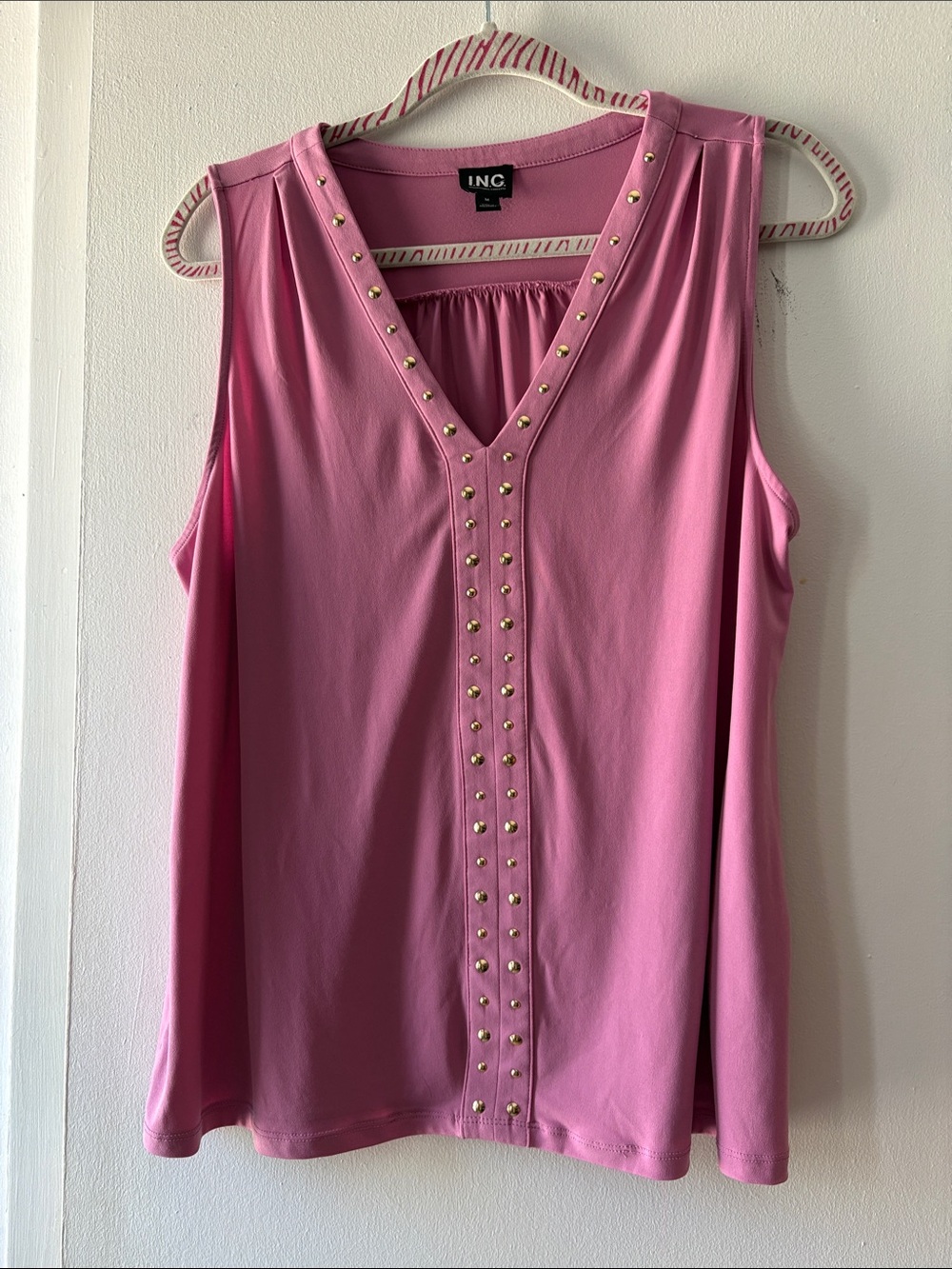 INC International Concepts Pink Stud-Accent V-Neck Sleeveless Top